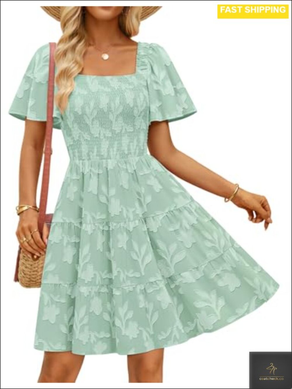 Boho Floral Flowy Mini Dress Smocked Square Neck Ruffle Sundress